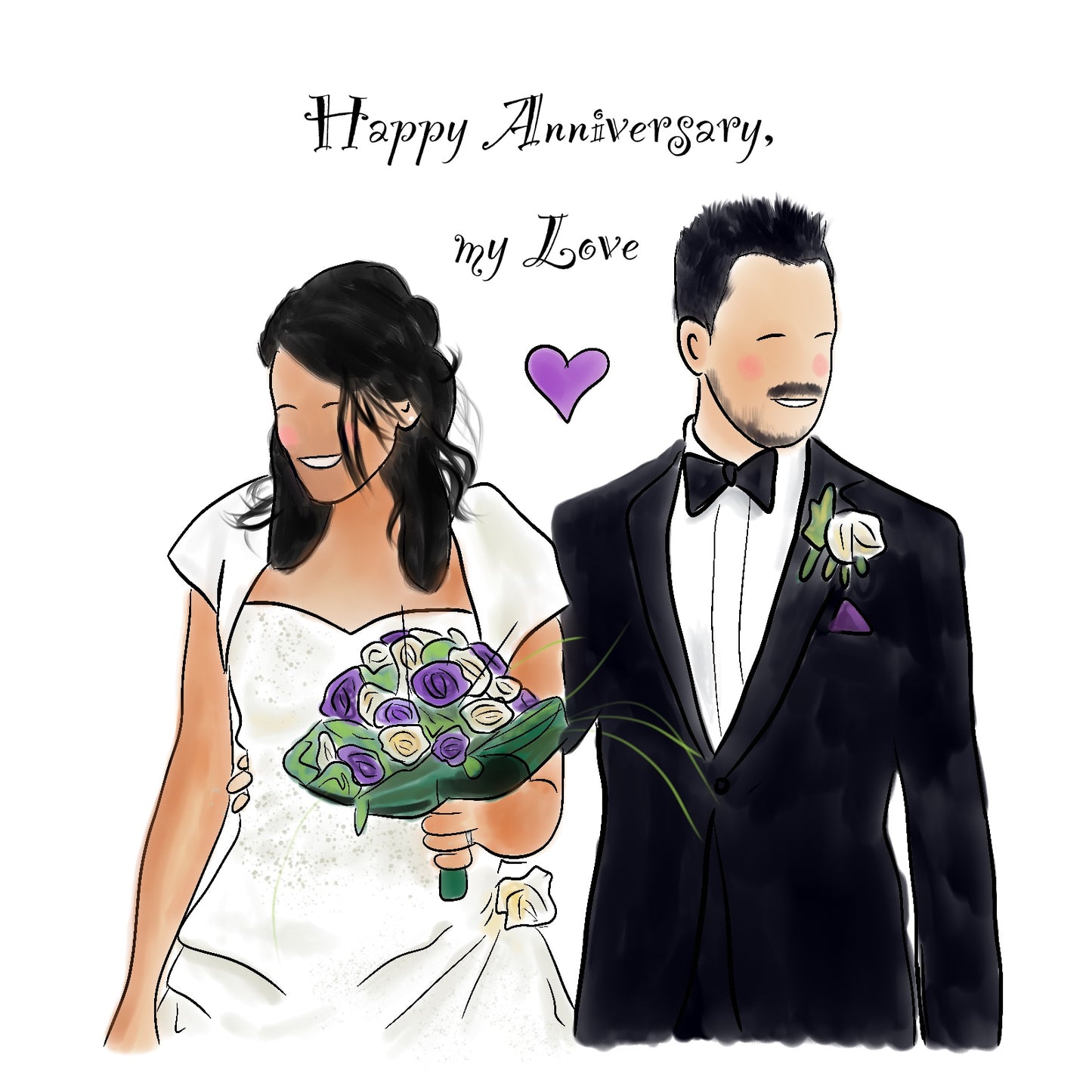 Couples Illustration Greeting Card – Handmade couples Portrait Card