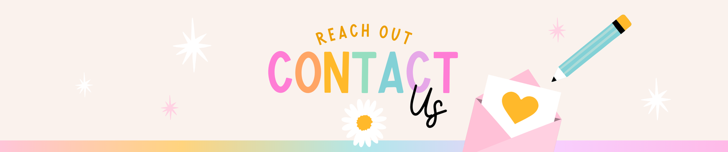 Contact Us banner with an envelope and a love heart letter and pencil